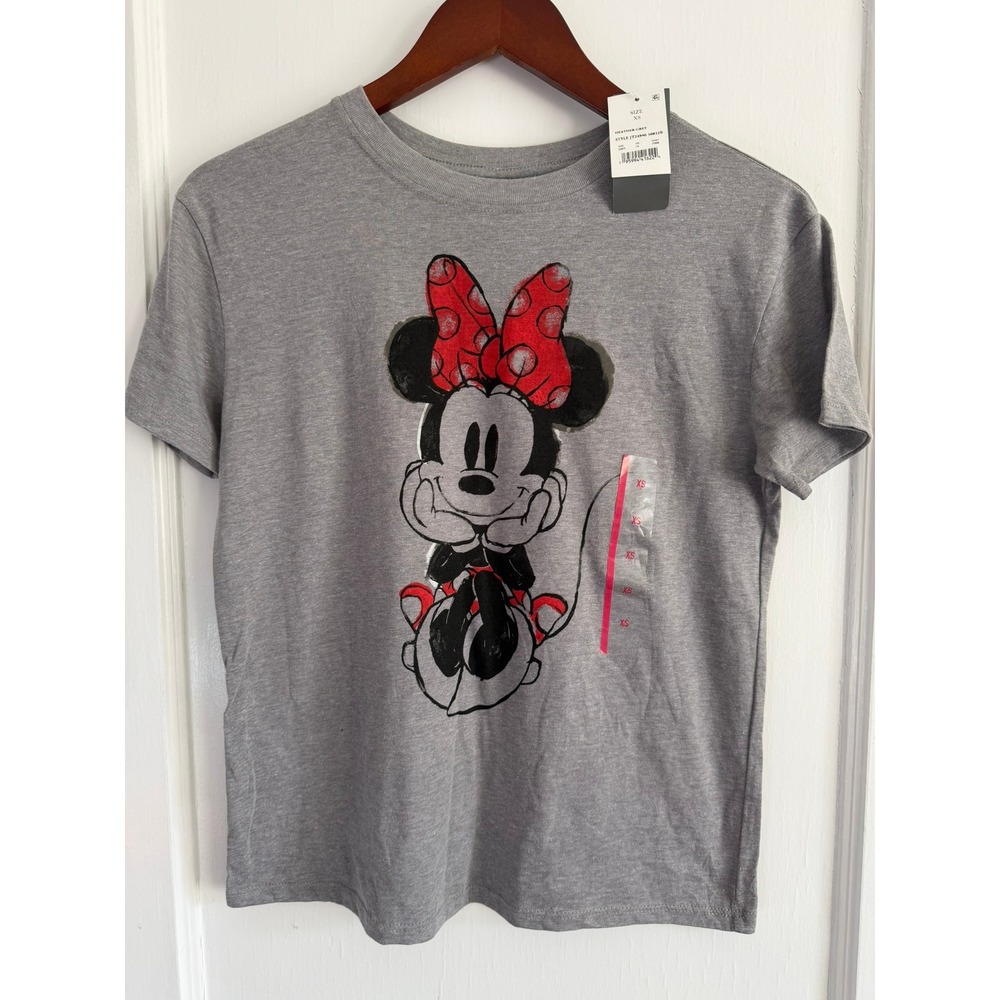 Disney T-Shirt Women XS Minnie Mouse Sketch Heather Gray Short Sleeve JT24946